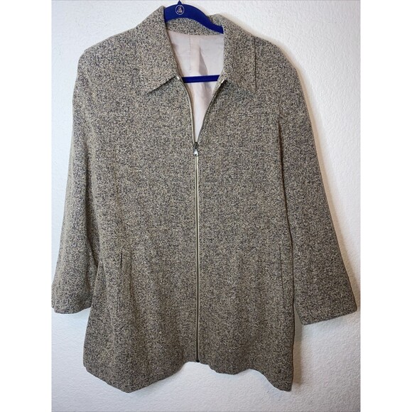 Mino Lombardi Wool Silk Tweed Womens 12 Zip Trench Jacket gorp Speckle ITALY - Picture 1 of 12